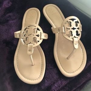 Pink Shell Patent Leather Miller Sandals